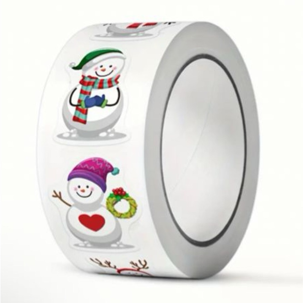Stickers, Christmas Sticker Roll - 1" Snowman & Holiday Designs, New🎁 Fun